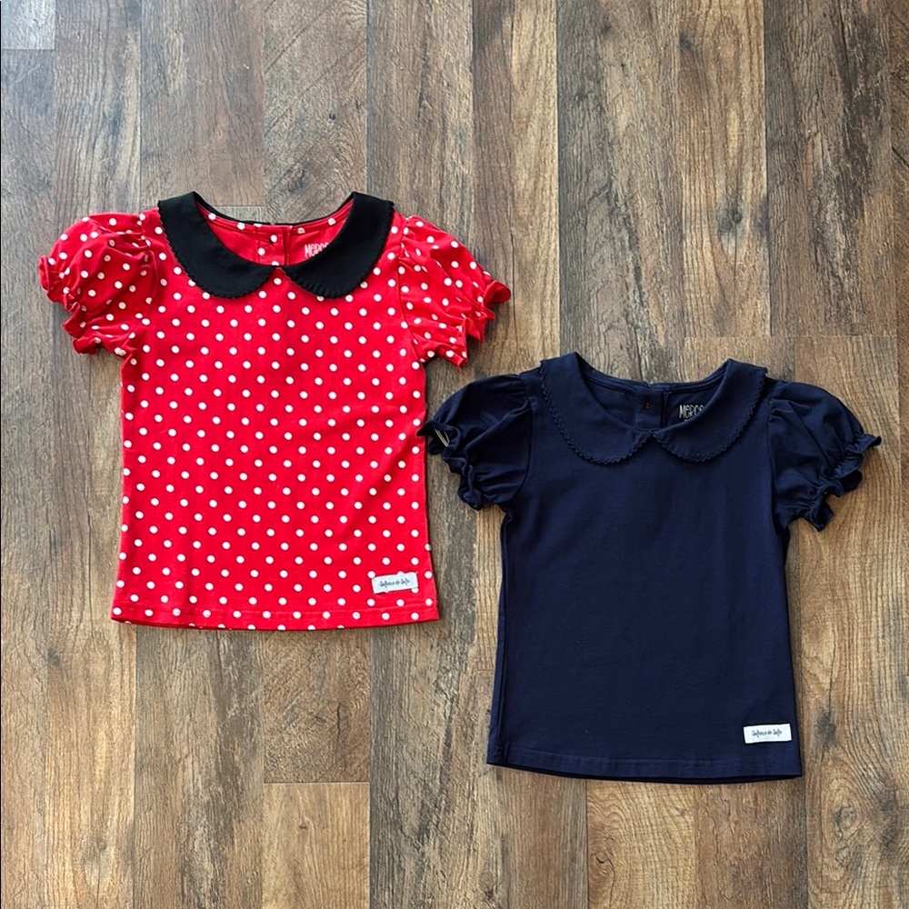 Merce and Me Peter Pan Collar Polo Shirts Navy Red White Polka Dot size 4